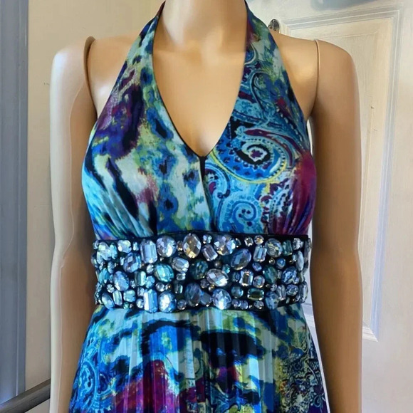 Speckless Maxi Evening Dress S Halter V Neck Abstract Multicolor Art To Wear Art - Picture 5 of 11